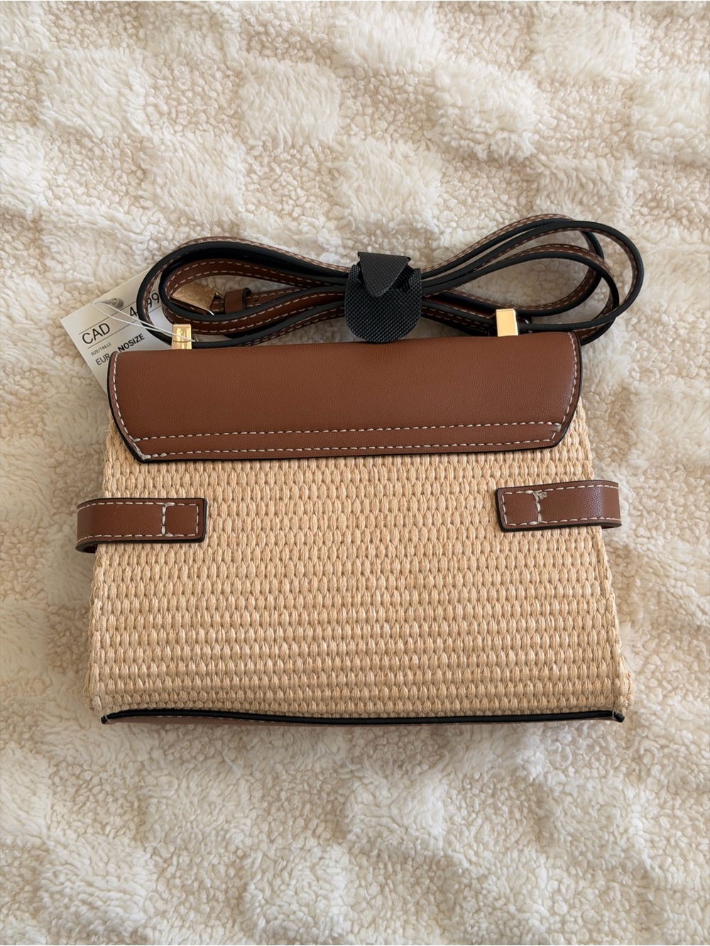 H&M Brown and Natural Straw Crossbody Bag with Gold Accents - Picture 5 of 8